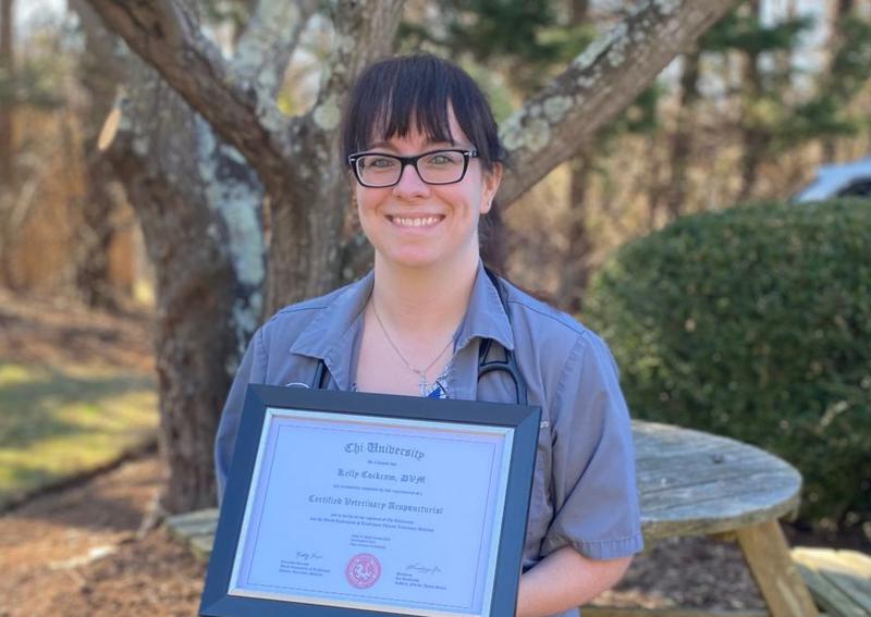 Carousel Slide 4: We are pleased to announce that Dr. Kelly Cockram recently completed the Certified Veterinary Acupuncture (CVA) Program at Chi University in Florida. Dr. Cockram is excited to add acupuncture as another safe and effective treatment option for our patients!